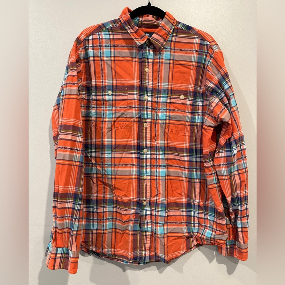 Ralph Lauren Men's Orange, Brown, and Blue Plaid Shirt